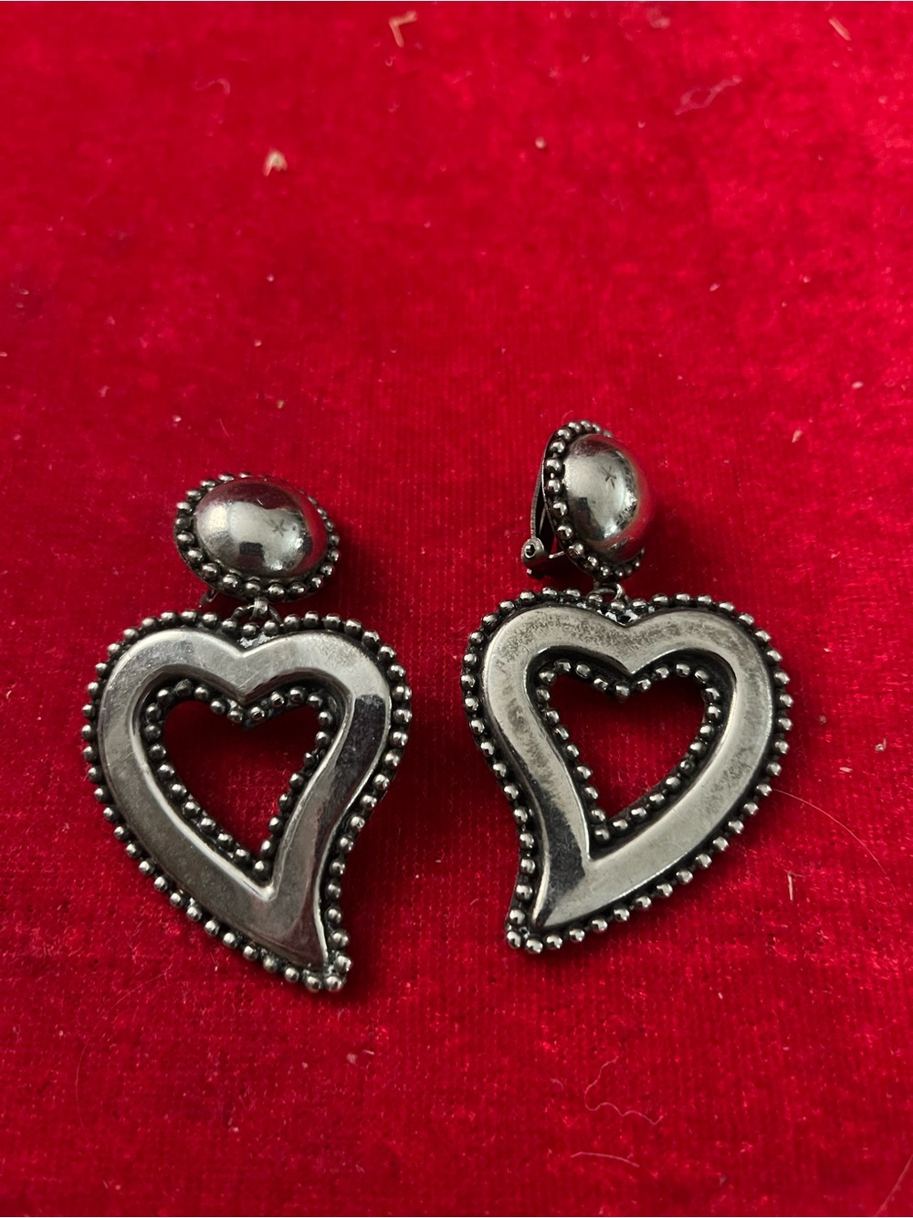Sterling Silver Heart Drop Earrings - Silver